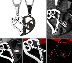 Titanium Steel Heart Puzzle Couple Pendant Necklace