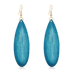 KVANU Bohemian Retro Black Brown Natural Wooden African Teardrop Dangle Drop Earrings Lightweight Handmade Long Big Vintage Wood Geometric Earrings for Women (Blue)