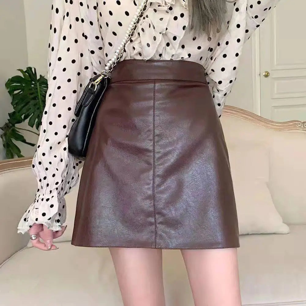 2024 Women's High Waist Chic PU A-Line Skirt.