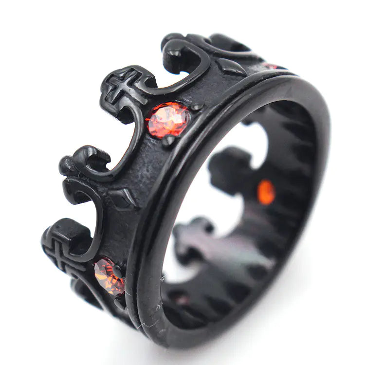 RG245 Vintage Titanium Steel Ring with Ruby Crown