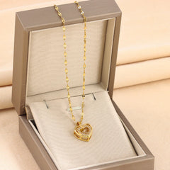 Fashionable Titanium Steel Heart-Shaped Necklace.