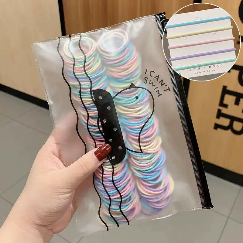100Pcs/Set Girls Elastic Hair Bands Girls Hair Accessories 2.5Cm Colorful Rubber Band Children Ponytail Holder Kids Hair Ties.