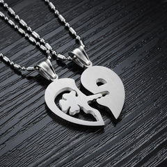Titanium Steel Key Puzzle Couple Necklace with Rhinestones
