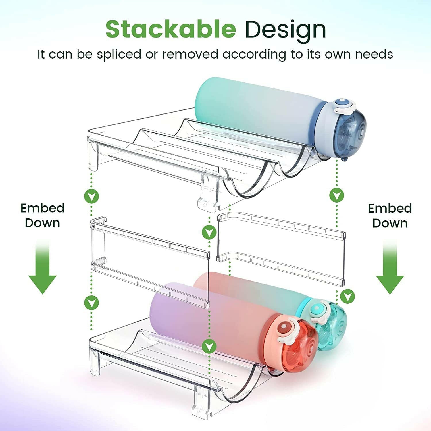 Water Bottle Organizer for Cabinet, Water Bottle Storage Organizer, 2 Packs Water Bottle Storage Rack, Water Bottle Holder for Cabinet, Stackable Water Bottle Storage Rack.