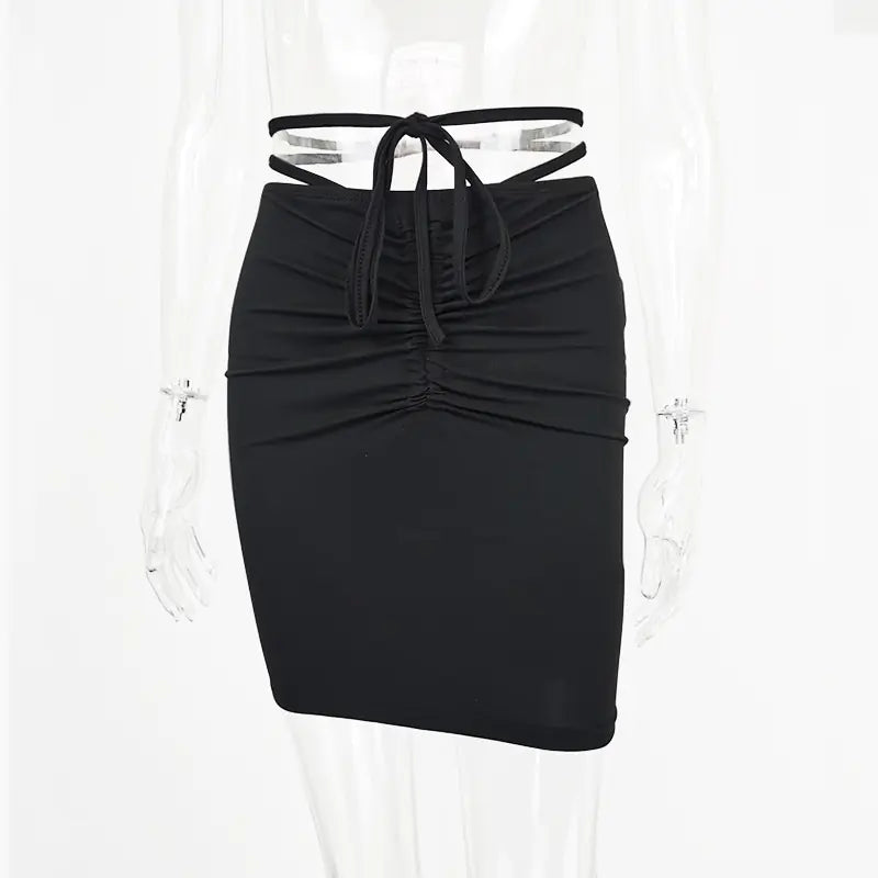 High Waist Hip Skirt with Drawstring and Lace Detail