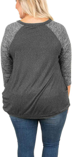 Womens Tops plus Size Raglan Shirt Short Sleeve 3/4 Sleeve Striped Crew Neck Tshirt Tunic with Pockets (5X, B-Grey)
