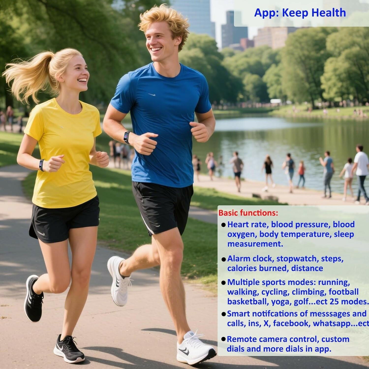 Keep Health Fitness Trackers for Women Men, Amoled Fitness Tracker for Android&Ios, Alarm Stopwatch Fitness Tracker with Blood Pressure Monitor, Calories Burned IP68 Waterproof Fitness Step Tracker.