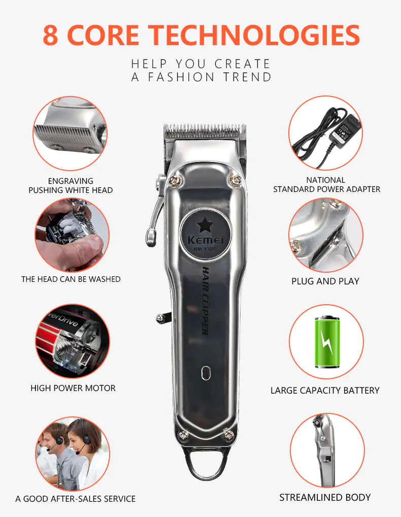 Kemei Rechargeable Electric Hair Clipper for Men.
