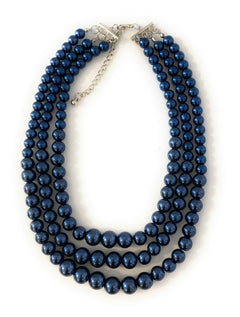 Womans Faux Pearl 3 Layer Multi Strand Gatsby Necklace Statement Bib Vintage UK