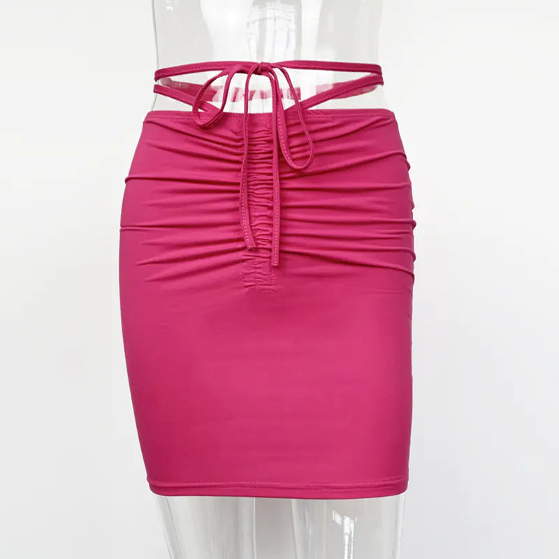 High Waist Hip Skirt with Drawstring and Lace Detail