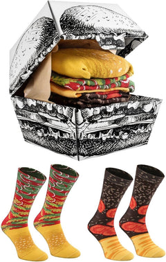 - Men Women Funny Burger Socks Box - 2 Pairs.