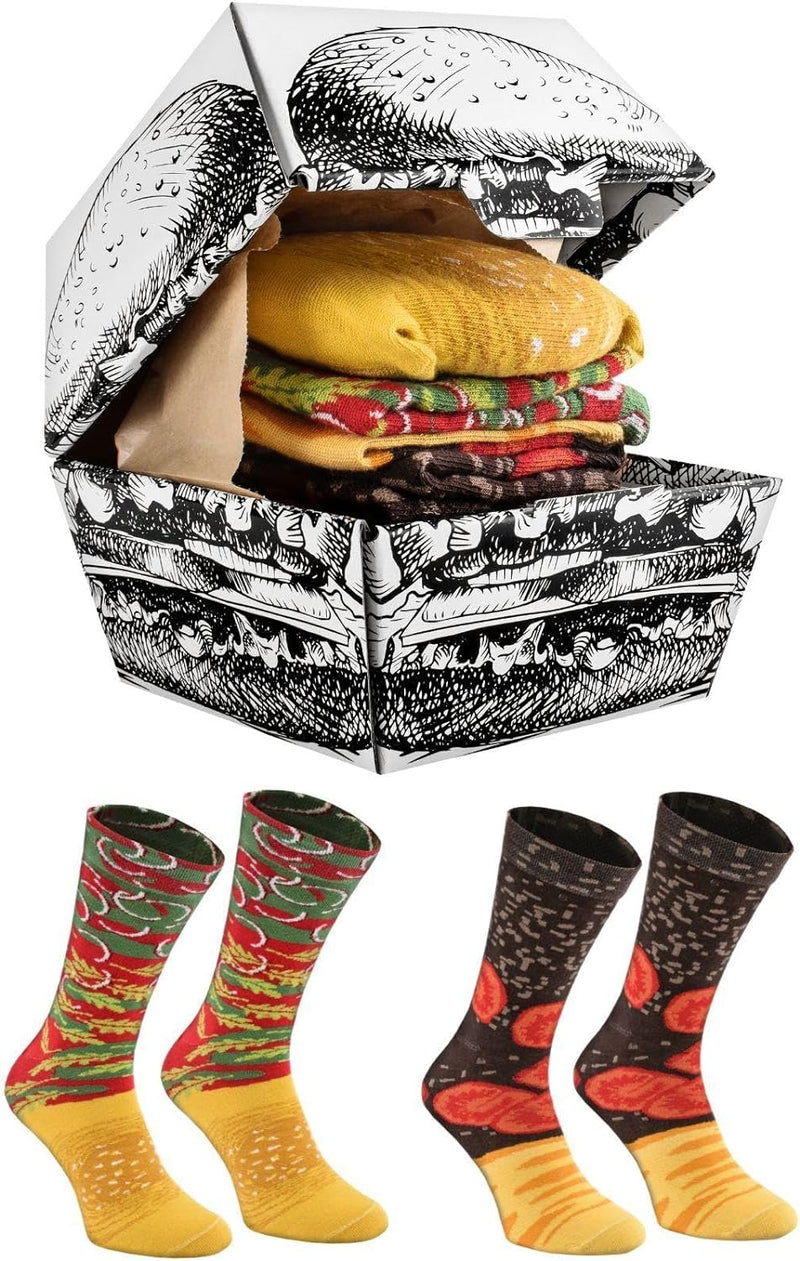 - Men Women Funny Burger Socks Box - 2 Pairs.