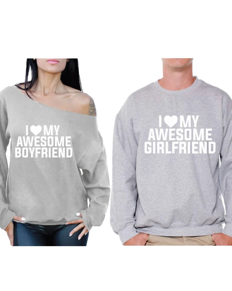 Couple Sweatshirts Girlfriend & Boyfriend Matching Couple Sweaters for Valentines Day I Love My Awesome Boyfriend off Shoulder Sweatshirt I Love My Awesome Girlfriend Sweater for Couple.