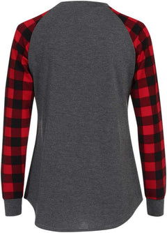 Women'S Christmas Hat Wine Glass Print Long-Sleeved Red Plaid Christmas Sweatshirt Christmas Wine Sweatshirt