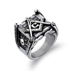 Men's Vintage Sun and Moon Titanium Steel Ring masonic