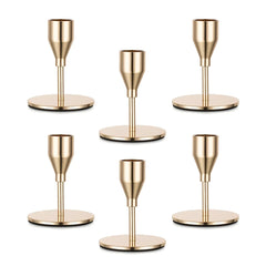 Gold Taper Candle Holders for Candlestick: Candeldo Christmas Candles Holder Bulk Table Centerpiece Set of 6 Metal Candles Stand Wedding Decor