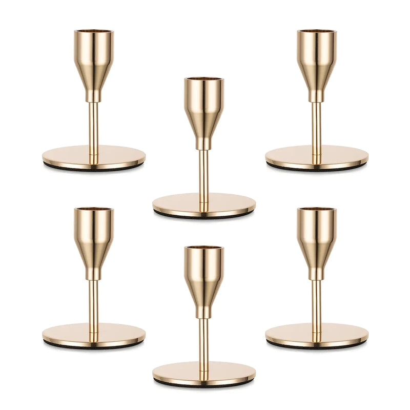 Gold Taper Candle Holders for Candlestick: Candeldo Christmas Candles Holder Bulk Table Centerpiece Set of 6 Metal Candles Stand Wedding Decor