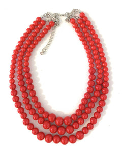 Womans Faux Pearl 3 Layer Multi Strand Gatsby Necklace Statement Bib Vintage UK