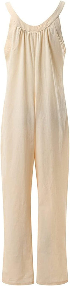 Women'S Jumpsuits Casual Baggy Overalls Cotton Long Rompers Wide Leg Solid Pants U Neck Summer One Piece Playsuit