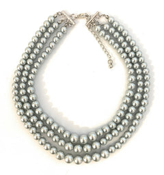 Womans Faux Pearl 3 Layer Multi Strand Gatsby Necklace Statement Bib Vintage UK