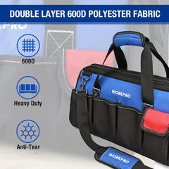 18-Inch Close Top Wide Mouth Storage Tool Bag with Adjustable Shoulder Strap, Sturdy Bottom.