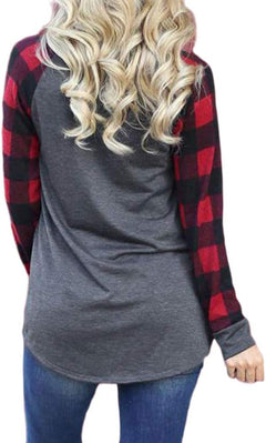 Women'S Christmas Hat Wine Glass Print Long-Sleeved Red Plaid Christmas Sweatshirt Christmas Wine Sweatshirt