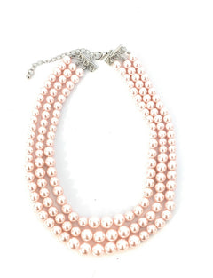 Womans Faux Pearl 3 Layer Multi Strand Gatsby Necklace Statement Bib Vintage UK