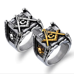Men's Vintage Sun and Moon Titanium Steel Ring masonic