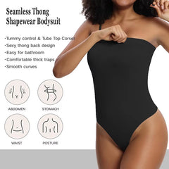Women Strapless Bodysuit Ribbed One Piece Thong Shapewear off Shoulder Tops Leotard Removable Straps Tummy Control Body Shaper.