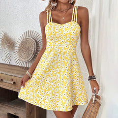 Womens Floral Print Spaghetti Strap A-Line Dress.