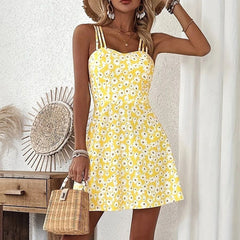 Womens Floral Print Spaghetti Strap A-Line Dress.
