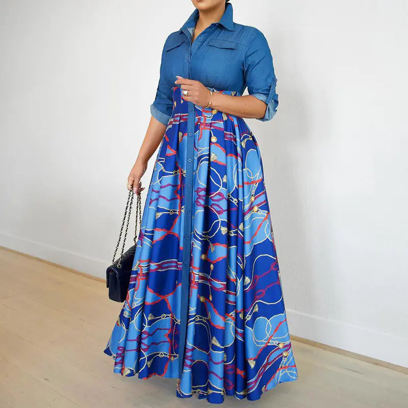 Women's Printed Lapel Dress