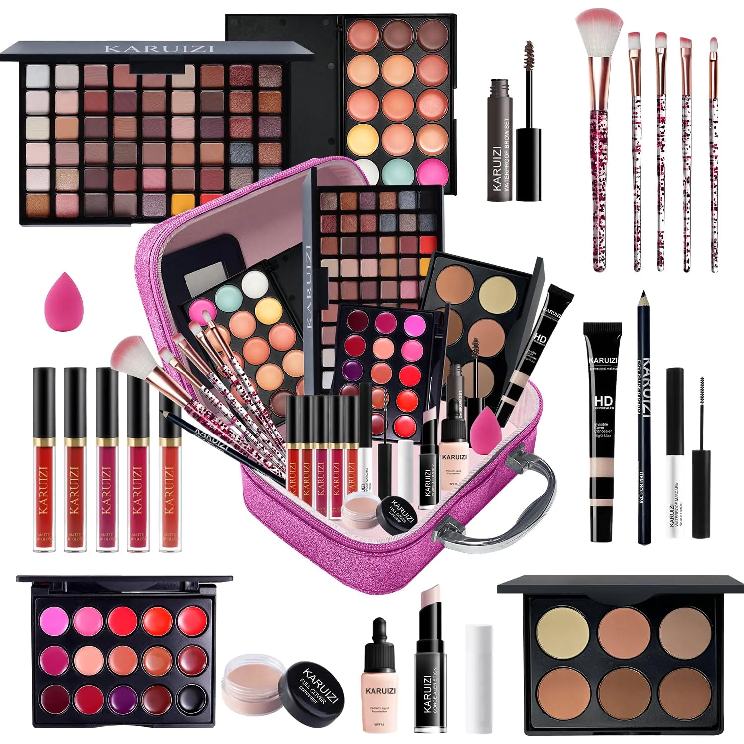 KARUIZI All in One Makeup KitMakeup Kit for Women Teens and Girls All-in-One Set with Eyeshadow Palettes Lipsticks Brushes Storage BagMakeup gift set girls makeup sets ages 8-12 (Red rose)