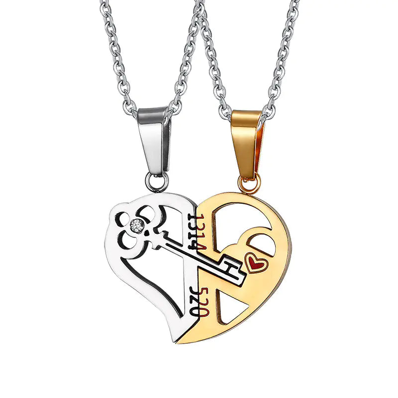Titanium Steel Heart Puzzle Couple Pendant Necklace