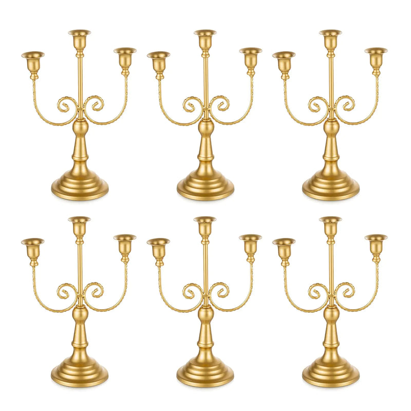Romadedi Candelabra Gold Candle Holders - 3 Arm 11.8