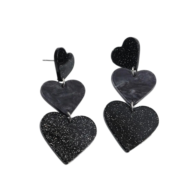 Lovely Glitter Sequins Love Heart Earrings for Women Lightweight Acrylic Star Drop Earrings Statement Jewelry Valentines Day Gifts-black