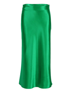 Elegant Satin Mid-Length Skirt/ High-Waist A-Line Skirt