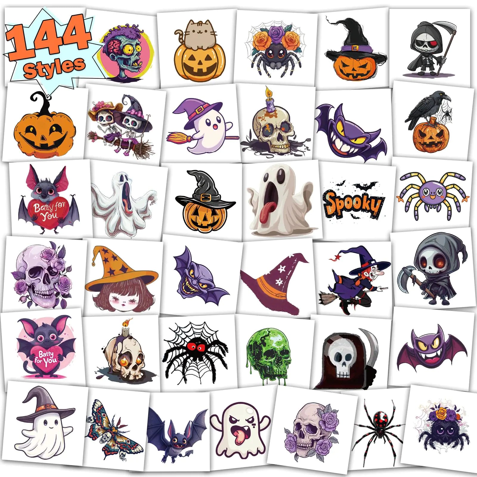 Halloween Tattoos for Kids 144 Styles Halloween Temporary Tattoos  2"