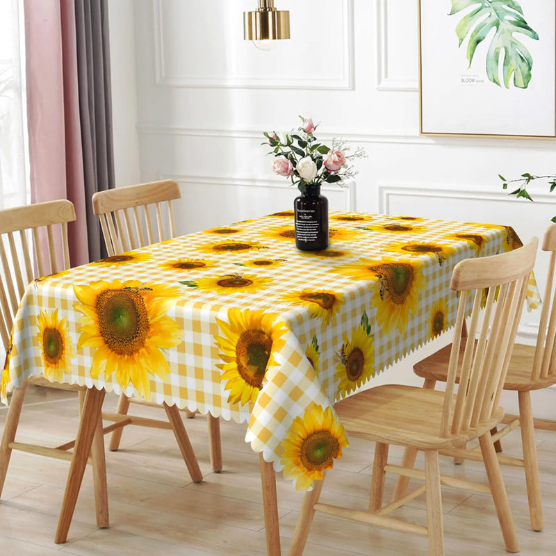 TTQYFNM 70x120inches Sunflowers Tablecloth Yellow Buffalo Plaid Rectangle Table Cloth Stain Resistant and Waterproof Polyester Table Cover for Dinner Kitchen Picnic Indoor Outdoor Party Supplies