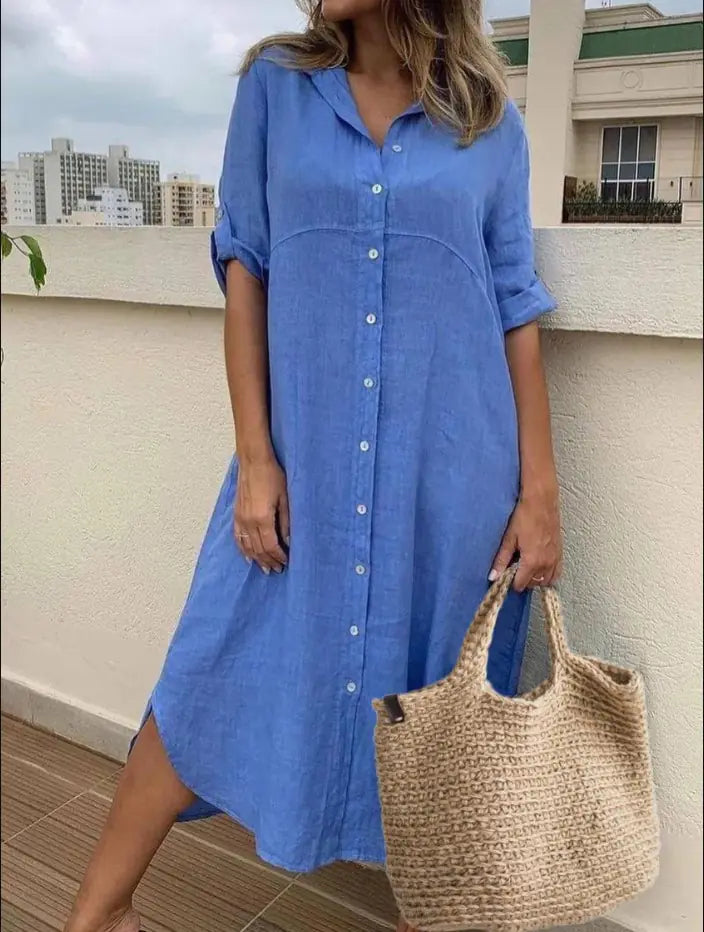 Plus Size Women's Cotton Linen Shirt Dress