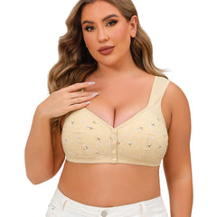 Daisy Bras for Older Women Floral Plus Size Bras Wireless Bras Front Closure Bras for Senior Comfort Bra Tshirt Bras (5XL Beige)