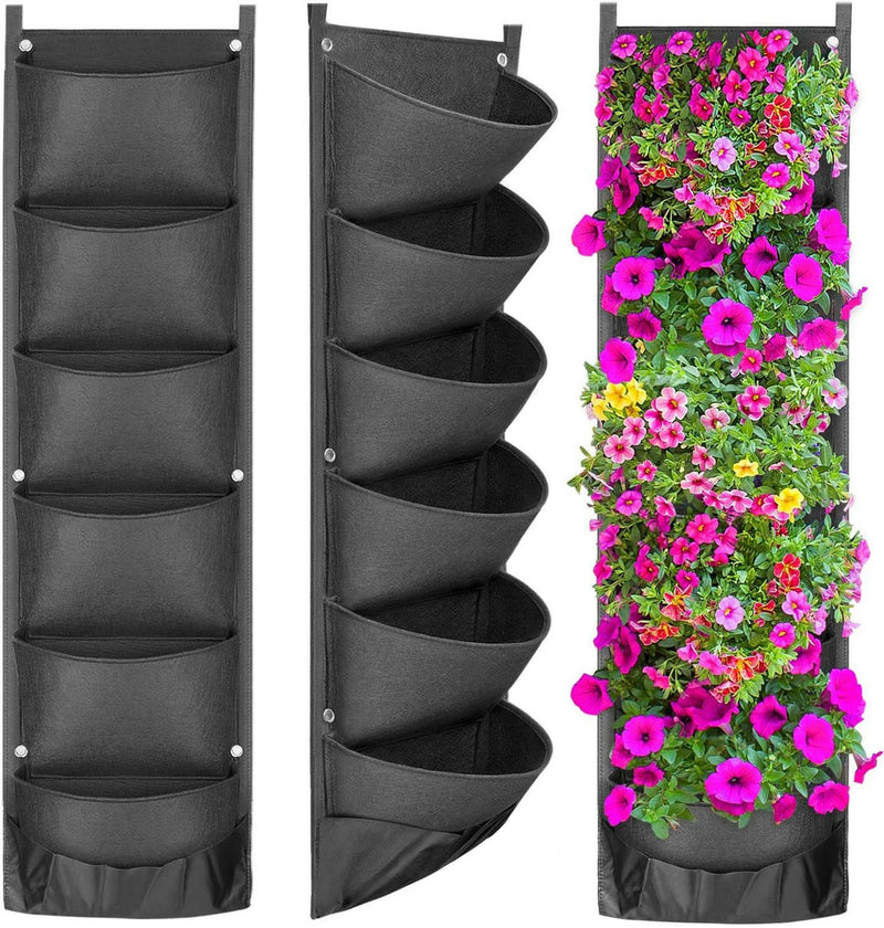 Vertical hanging garden showcasing various flower pots for elegant and space-saving outdoor decor
