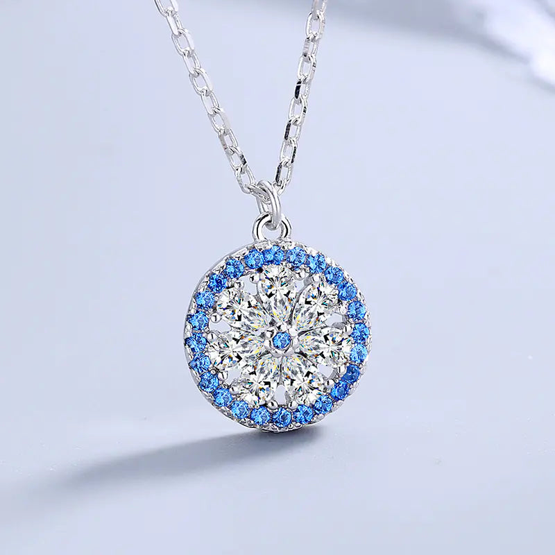 S925 Silver Necklace with Blue Starry Sky Design