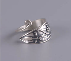 Retro Ethnic Style Lotus Peacock Adjustable Ring
