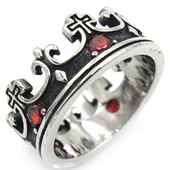 RG245 Vintage Titanium Steel Ring with Ruby Crown