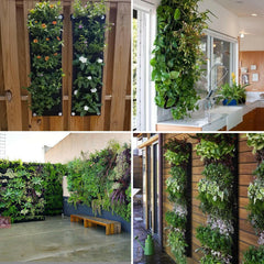 Vertical hanging garden showcasing various flower pots for elegant and space-saving outdoor decor