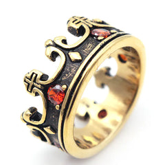 RG245 Vintage Titanium Steel Ring with Ruby Crown