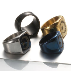 Retro Titanium Steel Moon Star Sun Ring for Men