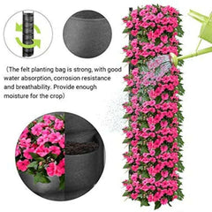 Vertical hanging garden showcasing various flower pots for elegant and space-saving outdoor decor