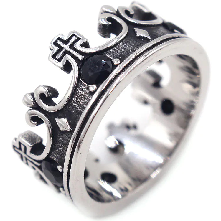 RG245 Vintage Titanium Steel Ring with Ruby Crown